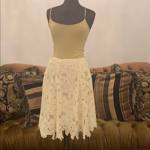 Cream Lace Mid Length  Skirt